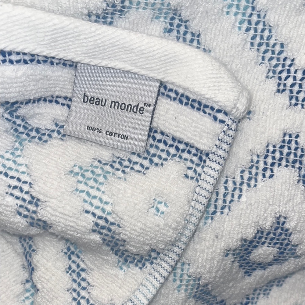 ⭐️🌴 Beau Monde Geometric Patterned Blue & White Towels w/Matching Bath Rug - Picture 9 of 10